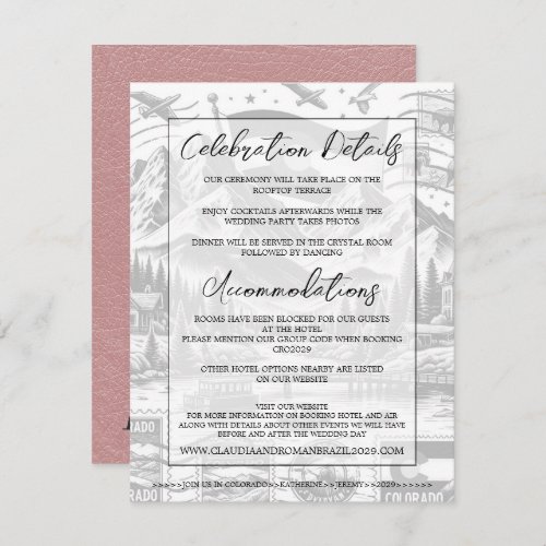 Dusty Rose Colorado Passport Wedding Enclosure Card