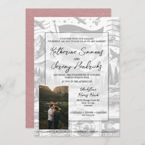 Dusty Rose Colorado Passport Wedding Invitation