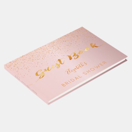 Dusty rose confetti script pink Bridal Shower Guest Book