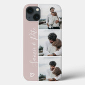Dusty rose couple names 3 photos collage grid Case-Mate iPhone case (Back)