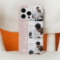 Dusty rose couple names 3 photos collage grid iPhone 13 case