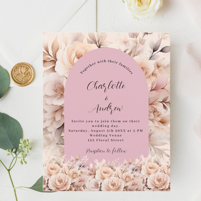Dusty rose cream floral arch wedding invitation (Creator Uploaded)
