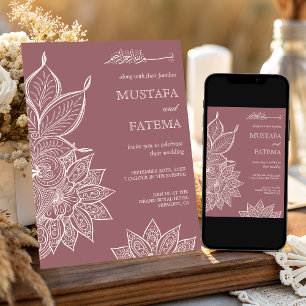 Dusty Rose Cream Mehndi Henna Muslim Wedding Invitation