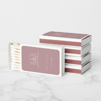 Dusty rose Crest Monogram Wedding Favors Matchboxes