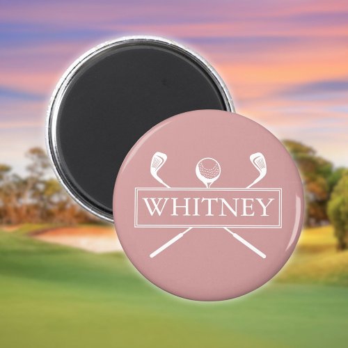 Dusty Rose Custom Name Golf Ball Clubs Magnet