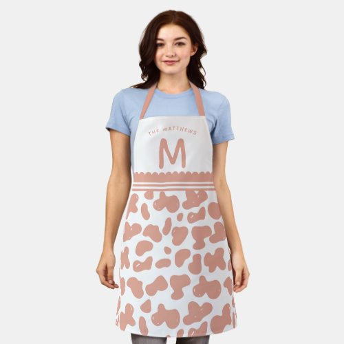 Dusty Rose Custom Name  Monogram Cow Pattern Apron