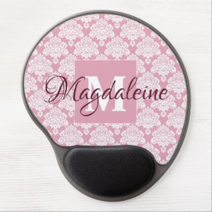 Dusty Rose Damask Gel Mouse Pad w/ Monogram & Name