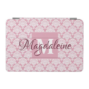 Dusty Rose Damask iPad Cover with Monogram & Name