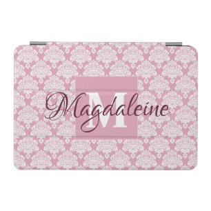 Dusty Rose Damask iPad Cover with Monogram & Name