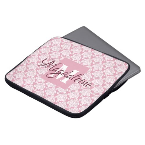 Dusty Rose Damask Laptop Case with Monogram  Name