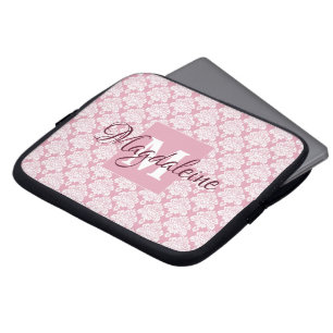 Dusty Rose Damask Laptop Case with Monogram & Name
