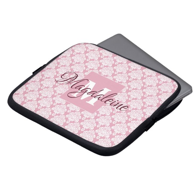 Dusty Rose Damask Laptop Case with Monogram & Name (Front Top)