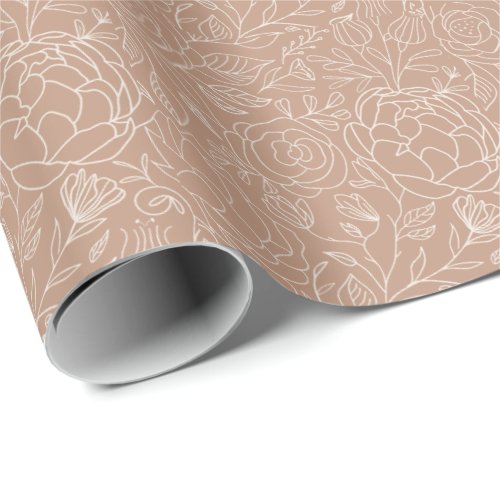 Dusty Rose Deep Pink  White Flowers Bridal Shower  Wrapping Paper