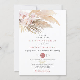 Dusty Rose Desert Boho Pampas Grass Wedding Invitation