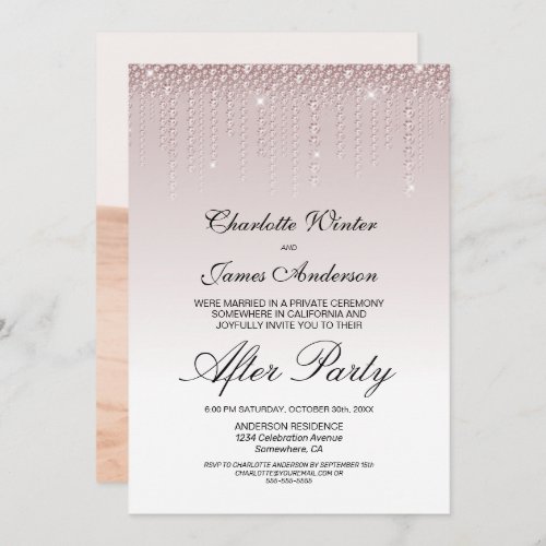 Dusty Rose Diamonds Photo Wedding After Party Invitation