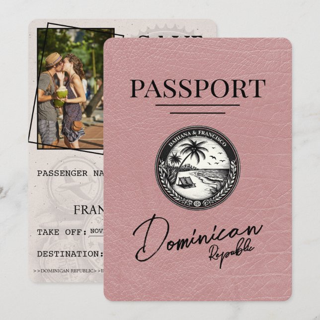 Dusty Rose Dominican Republic Passport Save The Date (Front/Back)