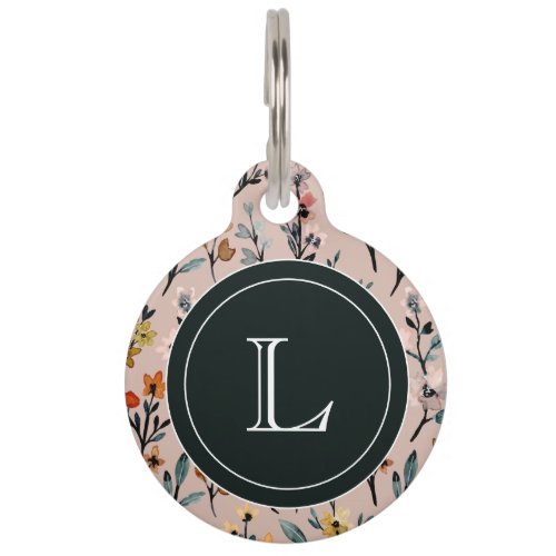 Dusty Rose Dream Boho Floral Watercolor Pet ID Tag