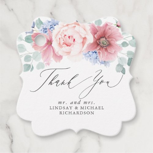 Dusty Rose Dusty Blue Floral Elegant Thank You Favor Tags