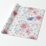 Dusty Rose Dusty Blue Floral Pattern Elegant Wrapping Paper<br><div class="desc">Fabulous greenery branches and dusty pink and blue flowers wrapping paper</div>