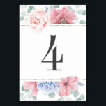 Dusty Rose Dusty Blue Floral Wedding Table Number<br><div class="desc">Dusty pink and dusty blue flowers wedding table number cards</div>