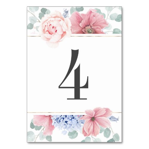 Dusty Rose Dusty Blue Floral Wedding Table Number