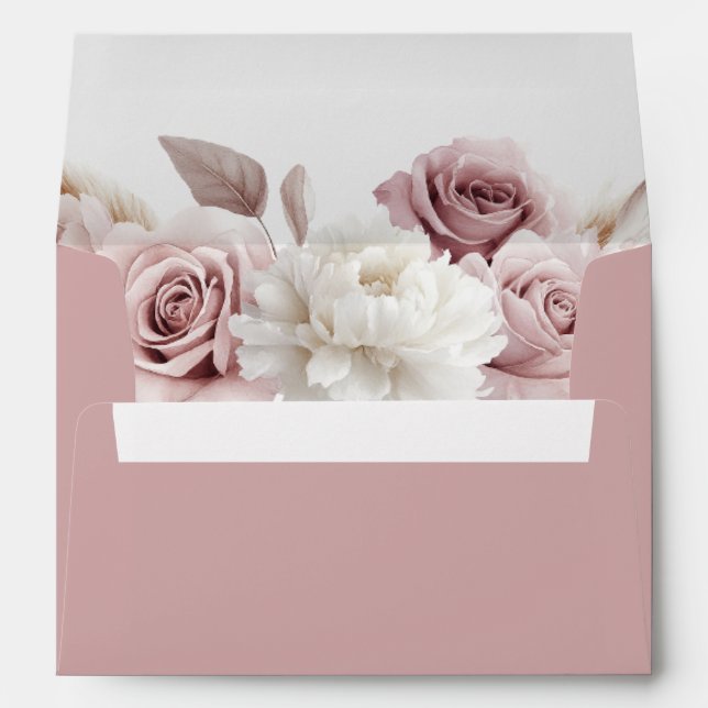Dusty Rose Dusty Pink Floral Wedding Envelope (Back (Bottom))