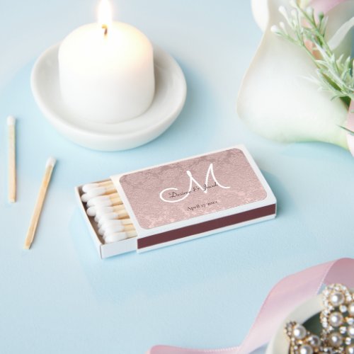 Dusty Rose Dusty Pink White Brown Wedding Monogram Matchboxes