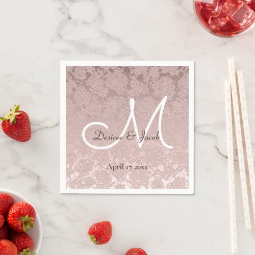 Dusty Rose Dusty Pink White Brown Wedding Monogram Napkins