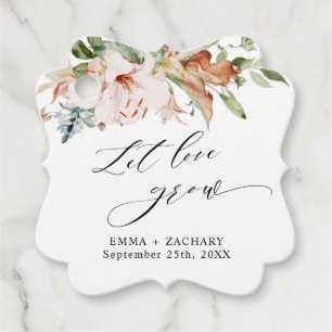 Dusty Rose Earthy Blooms, Let Love Grow, Wedding Favor Tags
