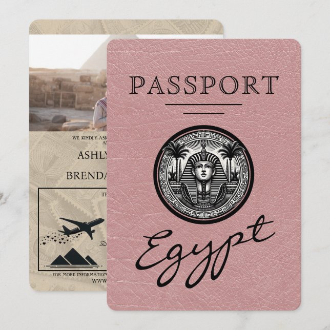 Dusty Rose Egypt Passport Wedding Invitation (Front/Back)