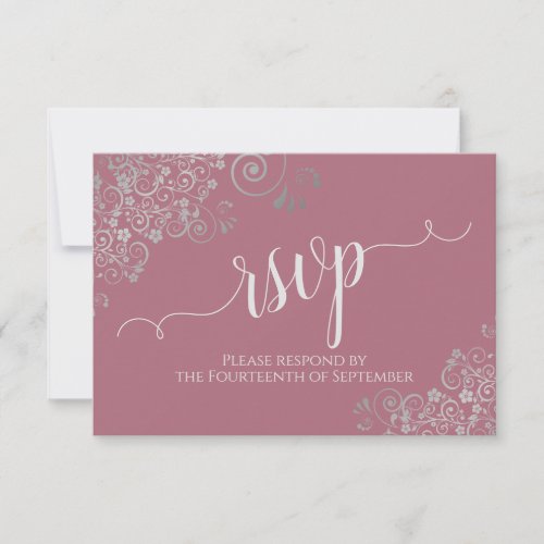 Dusty Rose Elegant Calligraphy Frilly Wedding RSVP Card