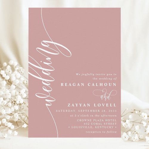 Dusty Rose Elegant Calligraphy Script Wedding Invitation