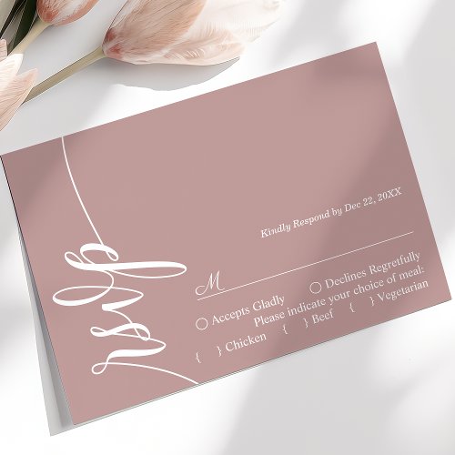 Dusty Rose Elegant Calligraphy Wedding RSVP Card