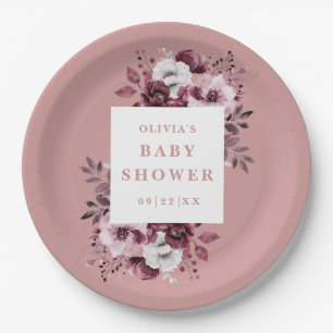 Dusty Rose Elegant Country Floral Baby Shower Paper Plates