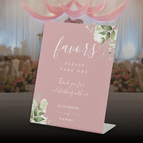 Dusty Rose Elegant Floral Greenery Favors  Pedestal Sign