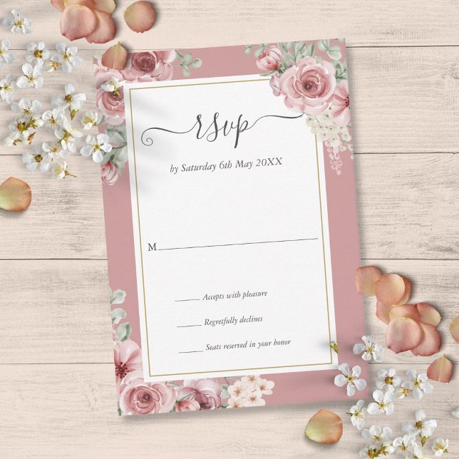 Dusty Rose Elegant Floral Script RSVP Card (Dusty Rose Elegant Floral Script RSVP Card)