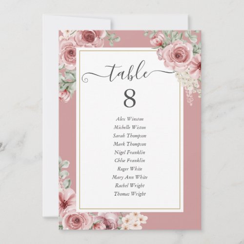 Dusty Rose Elegant Floral Table Number - A simple elegant dusty rose floral table number can be personalized with your guests' seating plan set in chic typography. Designed by Thisisnotme©