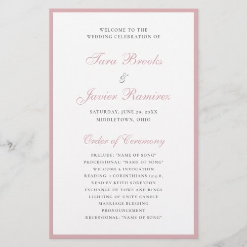 Dusty Rose Elegant Formal Budget Wedding Program Flyer