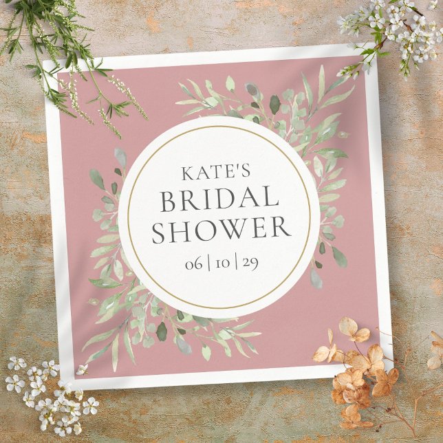 Dusty Rose Elegant Gold Greenery Bridal Shower Napkins (Dusty Rose Elegant Gold Greenery Bridal Shower Napkins)