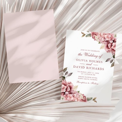 Dusty Rose Elegant Hydrangea Wedding Invitation