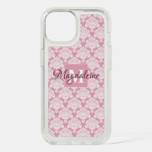 Dusty Rose Elegant Lace Damask Monogram & Name iPhone 15 Case