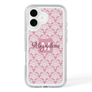 Dusty Rose Elegant Lace Damask Monogram & Name iPhone 16 Case