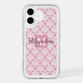 Dusty Rose Elegant Lace Damask Monogram & Name iPhone 16 Case