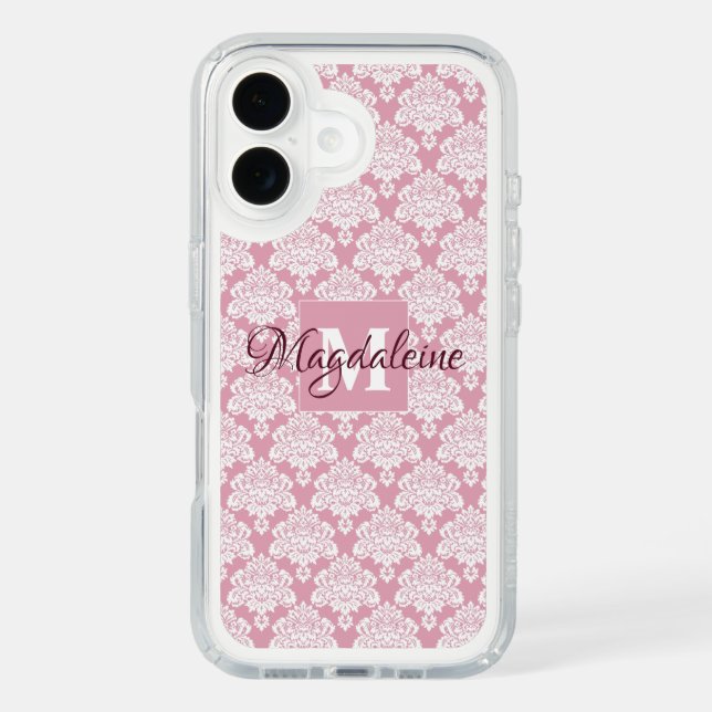 Dusty Rose Elegant Lace Damask Monogram & Name Speck iPhone Case (Front)