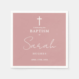 Dusty Rose Elegant Minimalist Baptism Christening Napkins