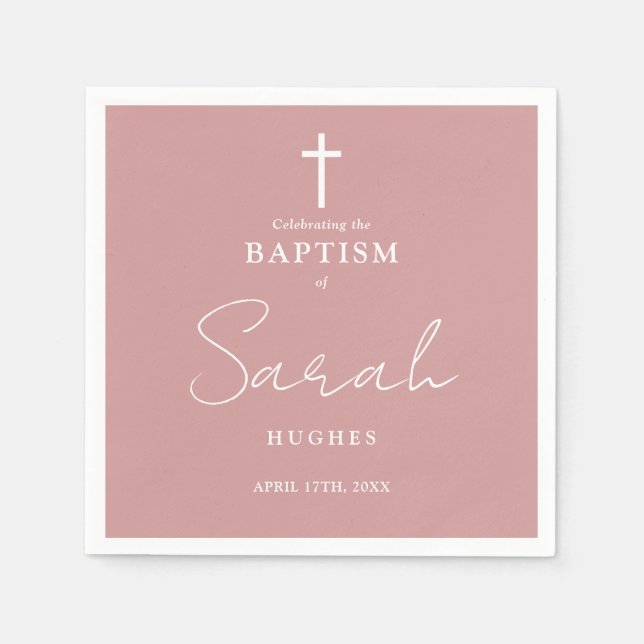 Dusty Rose Elegant Minimalist Baptism Christening Napkins (Front)