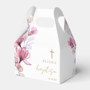 Dusty Rose Elegant Modern Floral Baptism Favor Boxes