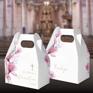 Dusty Rose Elegant Modern Floral Confirmation Favor Boxes