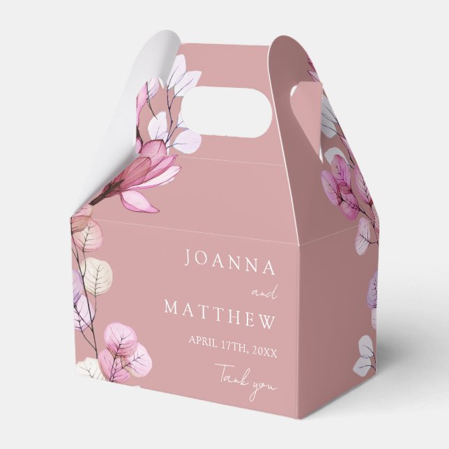 Dusty Rose Elegant Modern Floral Wedding Favor Boxes (Back Side)