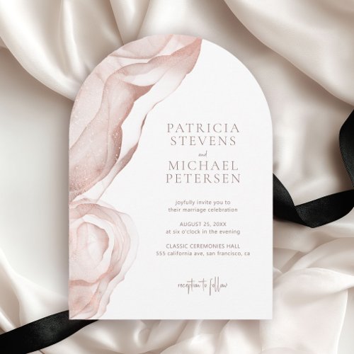 Dusty rose elegant modern wedding invitation